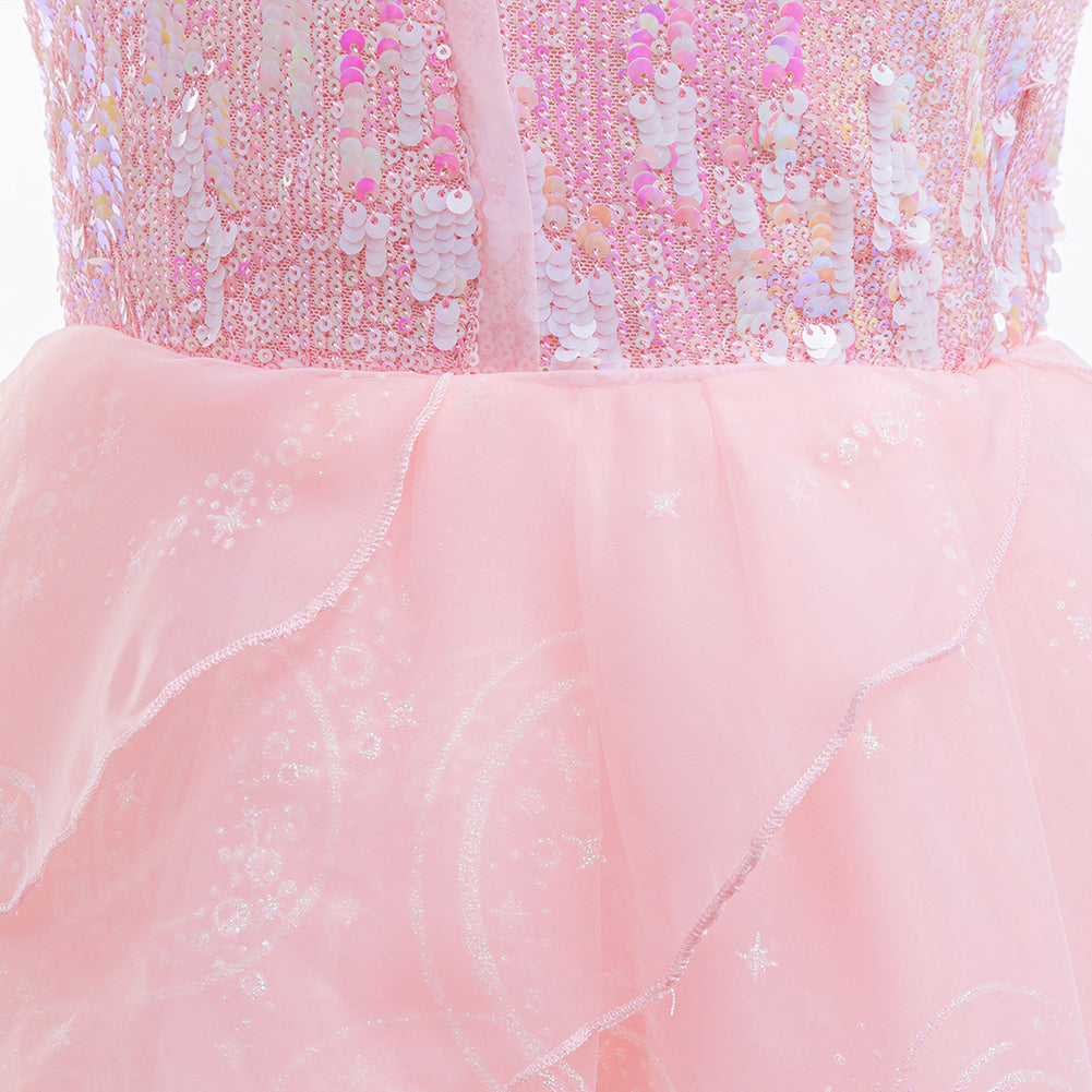 close-up-pink-princess-dress-for-girls-lace-sequin-details