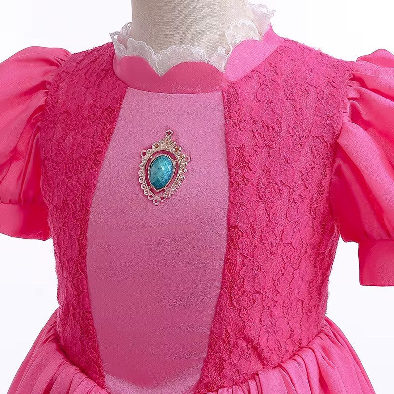 lace bodice detail on royal pink princess ball gown set costume