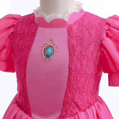 lace bodice detail on royal pink princess ball gown set costume
