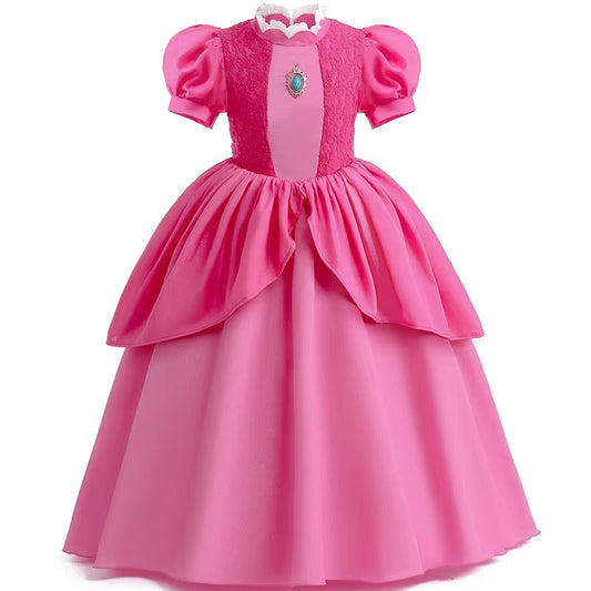royal pink princess ball gown set costume front view with crown and wand