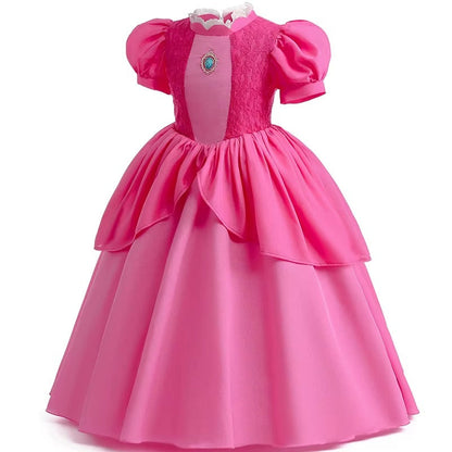 layered skirt detail of royal pink princess ball gown costume